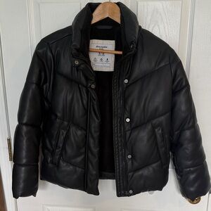Abercrombie & Fitch Faux Leather Quilted Black Puffer Jacket